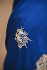 Royal Blue Semi satin Silk Saree with Golden Bird Butas
