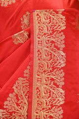 Red Semi satin Silk Saree with Golden Bird Butas