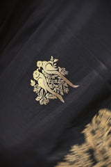 Black Semi Satin Silk Saree with Golden Bird Butas