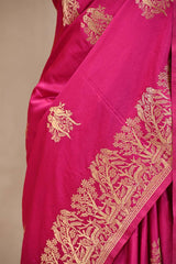 Rani Pink Semi Satin Silk Saree with Golden Bird Butas