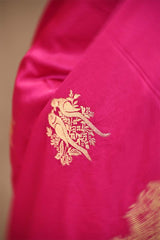 Rani Pink Semi Satin Silk Saree with Golden Bird Butas