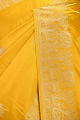 Yellow Semi satin Silk Saree with Golden Bird Butas