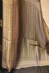 Black Viscose Saree with Golden Wave Texture And Pichwai Border