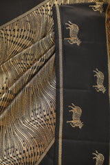 Black Viscose Saree with Golden Wave Texture And Pichwai Border