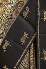 Black Viscose Saree with Golden Wave Texture And Pichwai Border