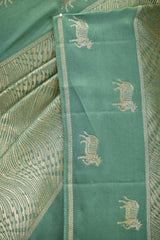 Rama Green Viscose Saree with Golden Wave Texture And Pichwai Border