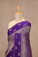 Royal Purple Viscose Saree with Gold Wave Texture And Pichwai Border