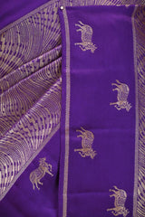 Royal Purple Viscose Saree with Gold Wave Texture And Pichwai Border