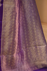 Royal Purple Viscose Saree with Gold Wave Texture And Pichwai Border