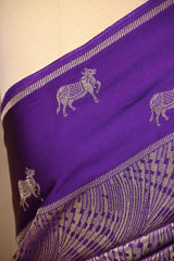 Royal Purple Viscose Saree with Gold Wave Texture And Pichwai Border
