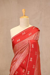 Red Viscose Saree with Gold Wave Texture And Pichwai Border