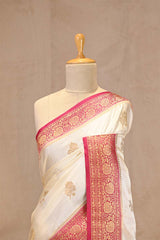 White Semi Satin Silk Saree with Contrast Border & Pallu