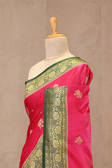 Rani Pink Semi Satin Silk Saree With Contrast Border & Pallu
