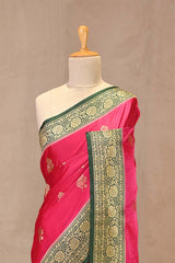 Rani Pink Semi Satin Silk Saree With Contrast Border & Pallu