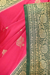 Rani Pink Semi Satin Silk Saree With Contrast Border & Pallu