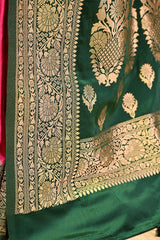 Rani Pink Semi Satin Silk Saree With Contrast Border & Pallu