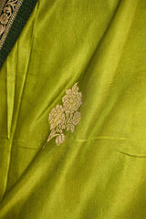Peridot Green Semi Satin Silk Saree With Contrast Border & Pallu