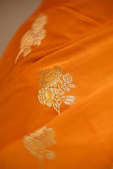 Mustard Yellow Semi Satin Silk Saree With Contrast Border & Pallu