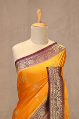 Mustard Yellow Semi Satin Silk Saree With Contrast Border & Pallu