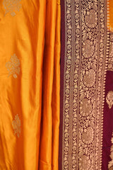 Mustard Yellow Semi Satin Silk Saree With Contrast Border & Pallu