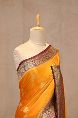 Mustard Yellow Semi Satin Silk Saree With Contrast Border & Pallu