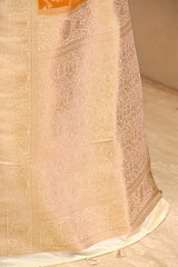 Turmeric Yellow  Semi-satin Saree With Gold Zari Floral Jaal