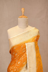 Turmeric Yellow  Semi-satin Saree With Gold Zari Floral Jaal