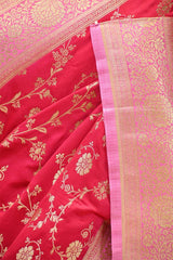 Rani Pink Semi-satin Saree with Gold Zari Floral Jaal