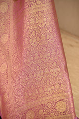 Wine Semi-satin Silk Saree with Gold Zari Floral Jaal