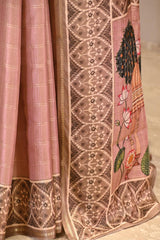 Pastel pink Semi-Tusser Saree with Royal Heritage Pallu
