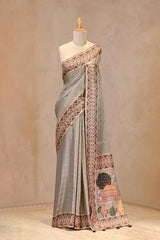 Grey Semi-Tusser Saree with Royal Heritage Pallu