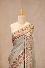 Grey Semi-Tusser Saree with Royal Heritage Pallu