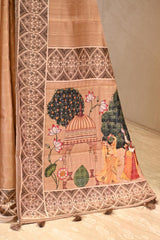 Golden-Beige Semi-Tusser Saree with Royal Heritage Pallu