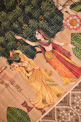 Golden-Beige Semi-Tusser Saree with Royal Heritage Pallu
