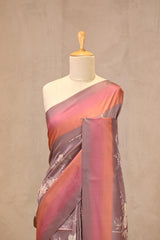 Rust Mauve Semi Silk Saree with Ethereal Floral vines