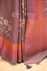 Rust Mauve Semi Silk Saree with Ethereal Floral vines