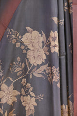 Steel Blue Semi Silk Saree with Ethereal Floral Vines