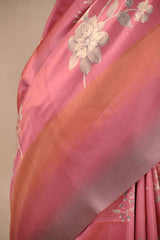 Vintage Rose Semi Silk Saree with Ethereal Floral vines