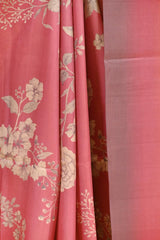 Vintage Rose Semi Silk Saree with Ethereal Floral vines