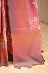 Vintage Rose Semi Silk Saree with Ethereal Floral vines