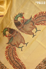 Yellow kota Check Saree with Kalamkari Printed Border & Pallu