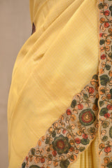 Yellow kota Check Saree with Kalamkari Printed Border & Pallu