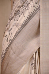 Taupe Grey Semi Tusser Saree with Floral Digital print