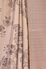 Taupe Grey Semi Tusser Saree with Floral Digital print