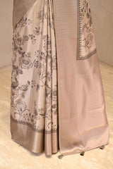 Taupe Grey Semi Tusser Saree with Floral Digital print