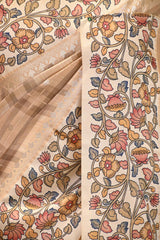Beige Semi Silk Saree With Kalamkari Print
