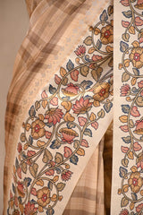 Beige Semi Silk Saree With Kalamkari Print