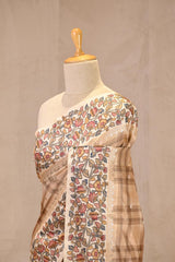Beige Semi Silk Saree With Kalamkari Print