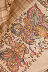 Beige Semi Silk Saree With Kalamkari Print