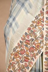 Sky Blue Semi Silk Saree With Kalamkari Print